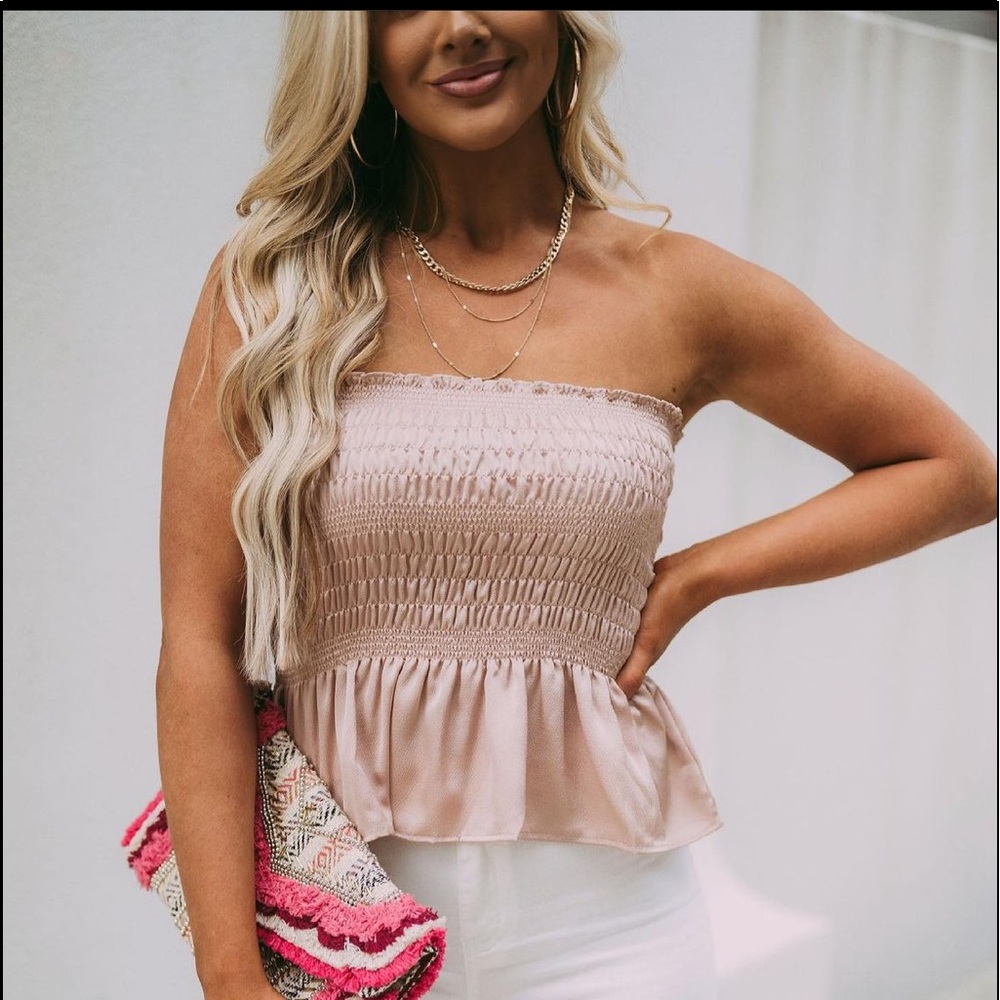 These Three Boutique-Smocked Satin tube top-Large